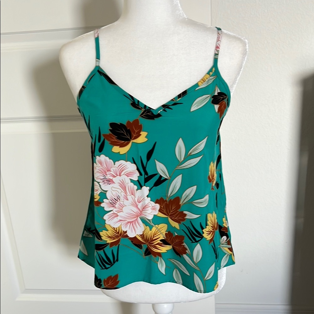 EUC Floral Teal Spaghetti Strap Top Small / Medium 6